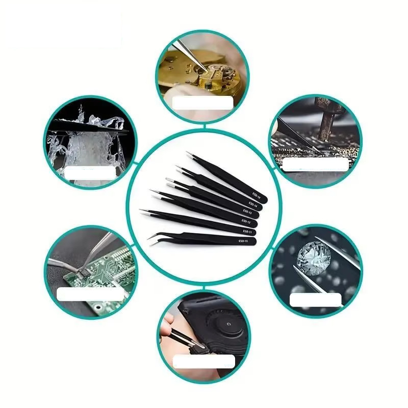 Electronics Repair Tools - 6 stks ESD Antistatische roestvrijstalen pincetten